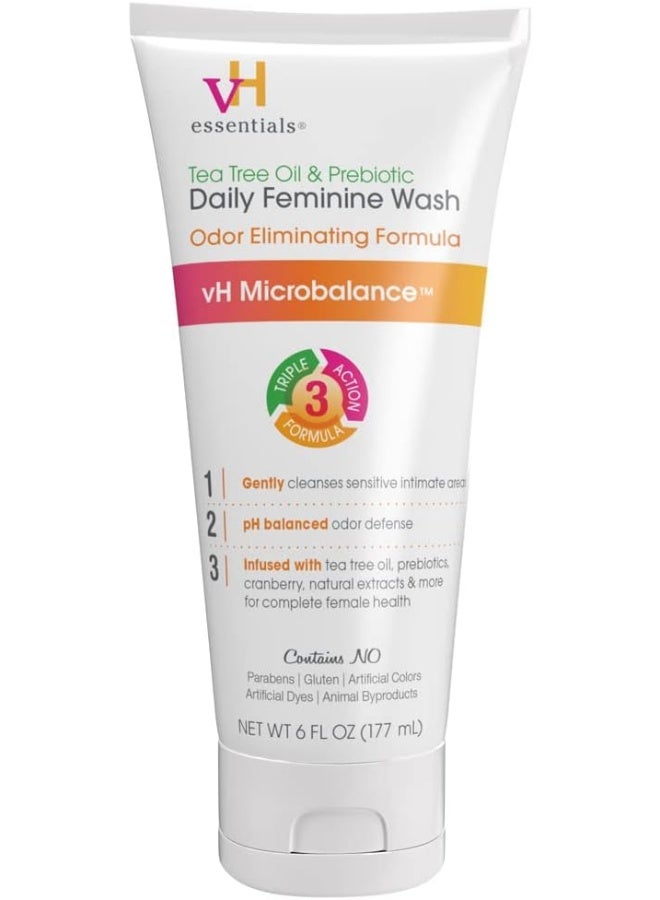 vH essentials, Ph Balanced Daily Feminine Wash, Tea Tree Oil & Prebiotic, 6 Fl Oz, (Pack Of 1) - Image 1